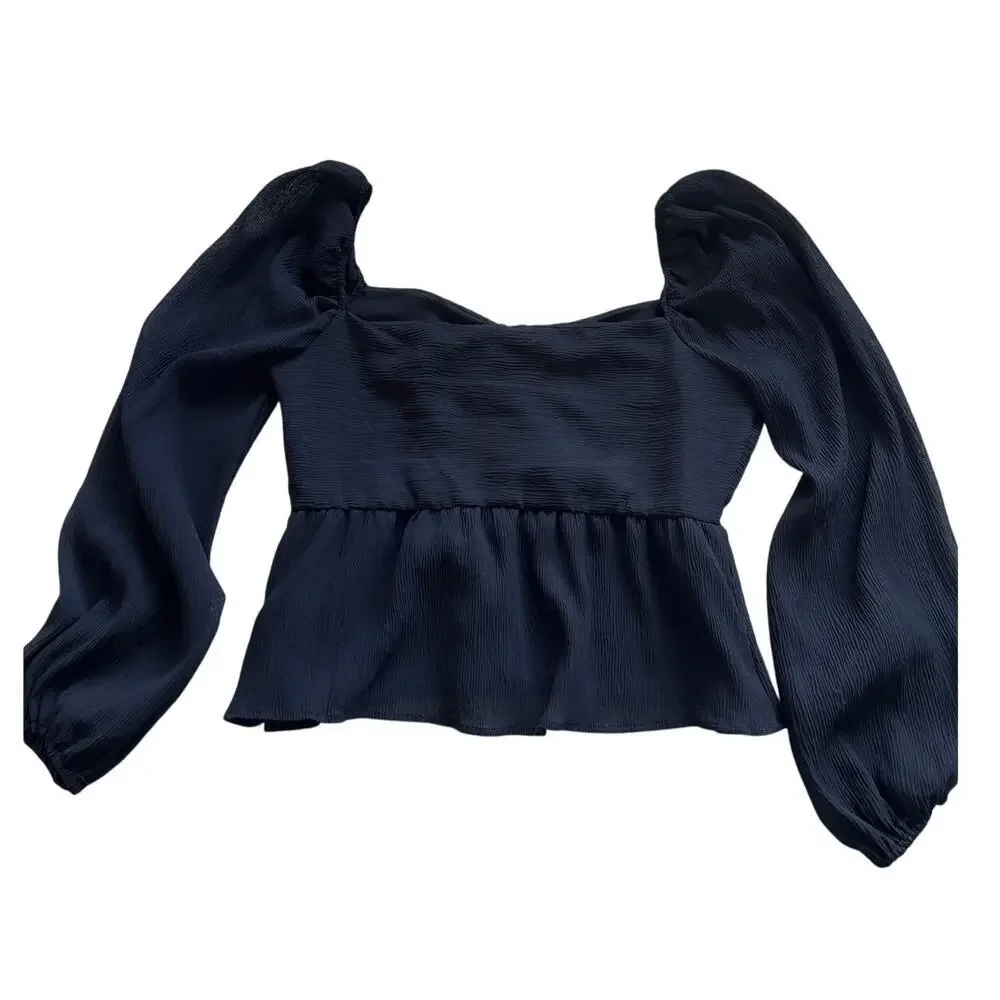 ASTR The Label Black Peplum Top M – Puff Sleeve Sweetheart Holiday
